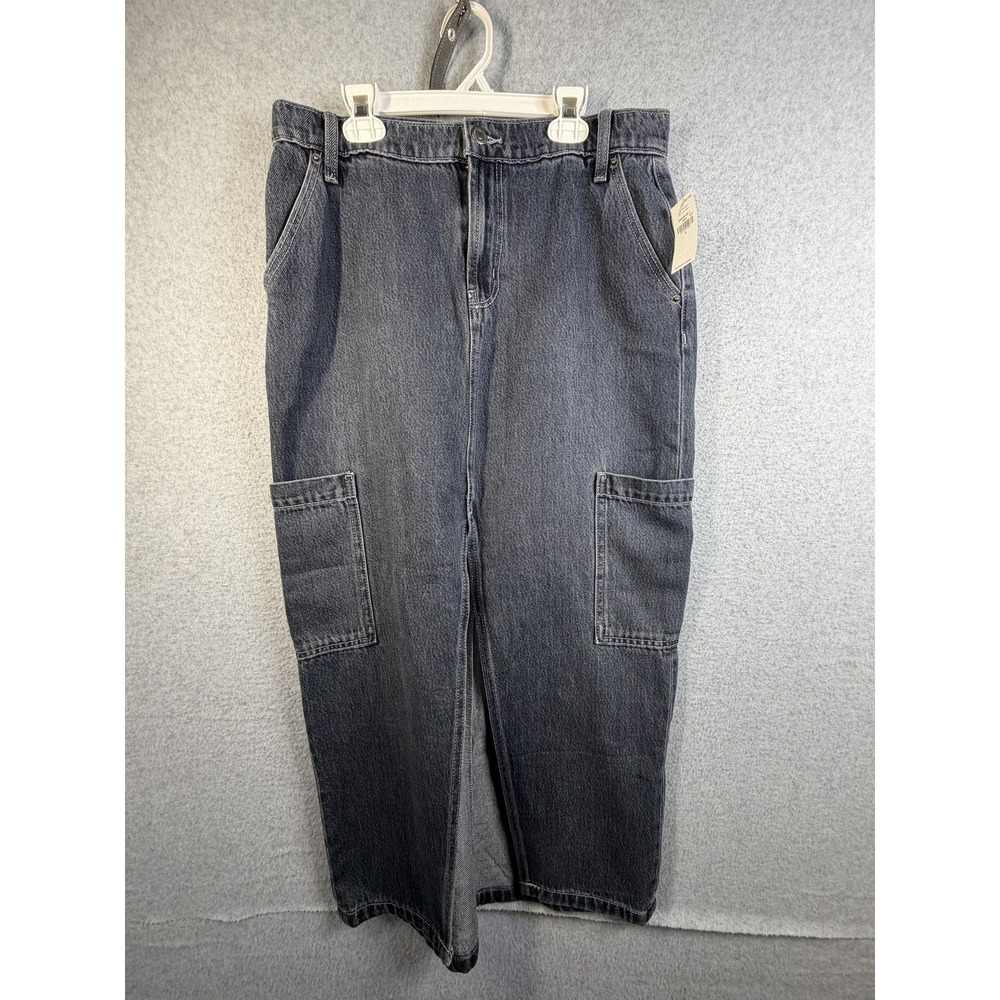 Old Navy Skirt Womens 4 Gray Drapey Denim Column Front Slit Long Cargo Pockets